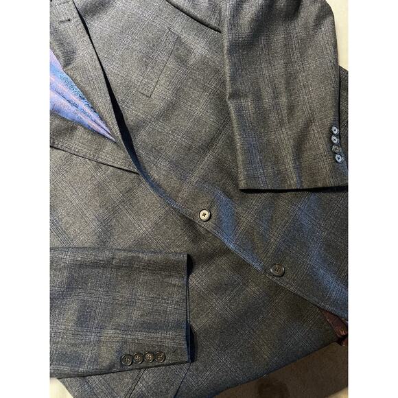 Ted Baker 50XL 42x31 Charcoal Gray Purple Plaid Flannel Men's Designer Suit - Picture 6 of 16